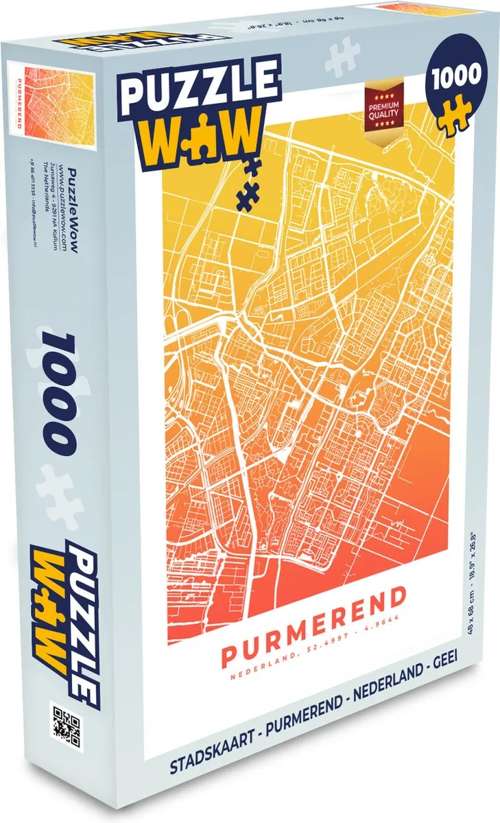 PuzzleWow Stadskaart Purmerend Puzzel - 1000 Stuks - Multicolor