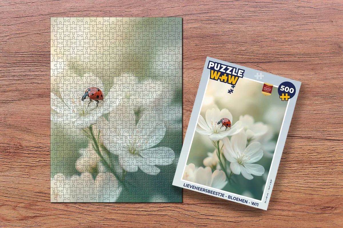 PuzzleWow Lieveheersbeestje Bloemen Puzzel 500 Stuks - Wit