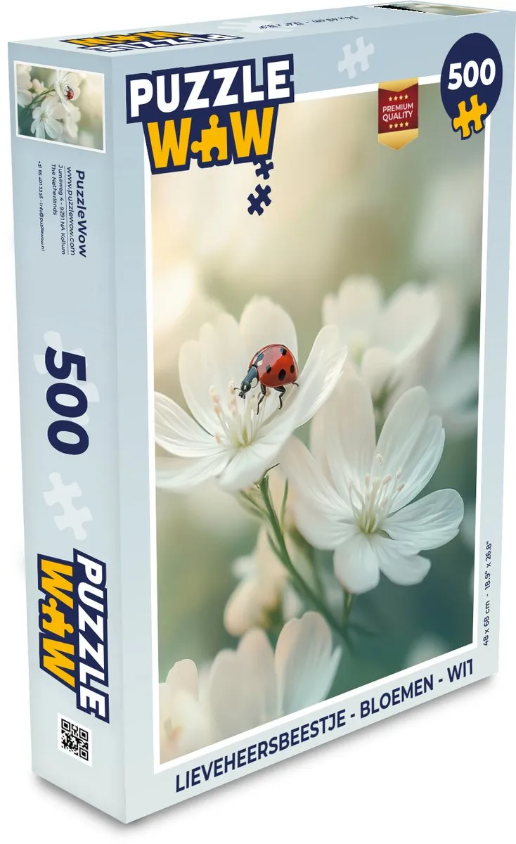 PuzzleWow Lieveheersbeestje Bloemen Puzzel 500 Stuks - Wit