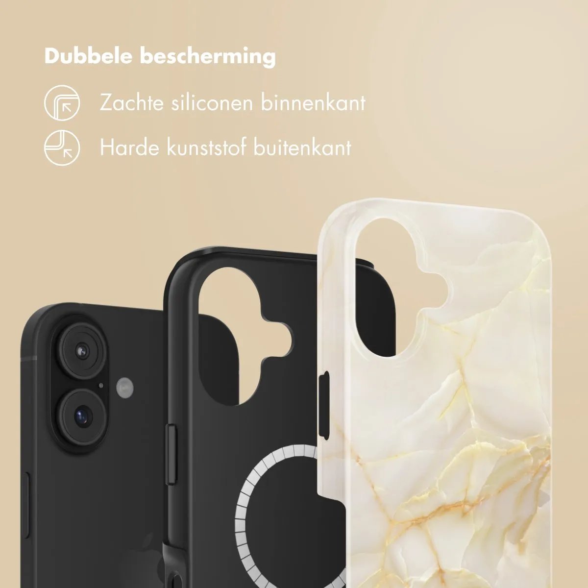 Selencia Hoesje iPhone 17 - Golden Beige Marble - MagSafe