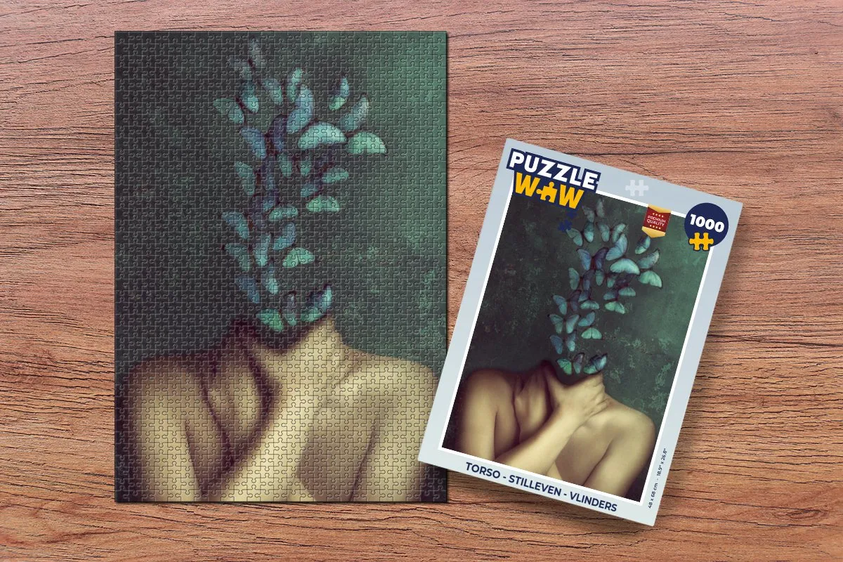 PuzzleWow Torso - Stilleven Vlinders Legpuzzel 1000 Stuks - Blauw