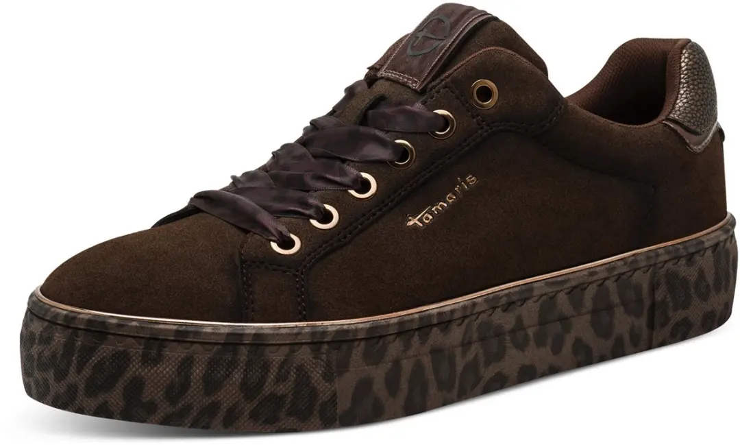 Tamaris damestrainers 1-23751-44-369 lage damesschoenen vegan bruin luipaard