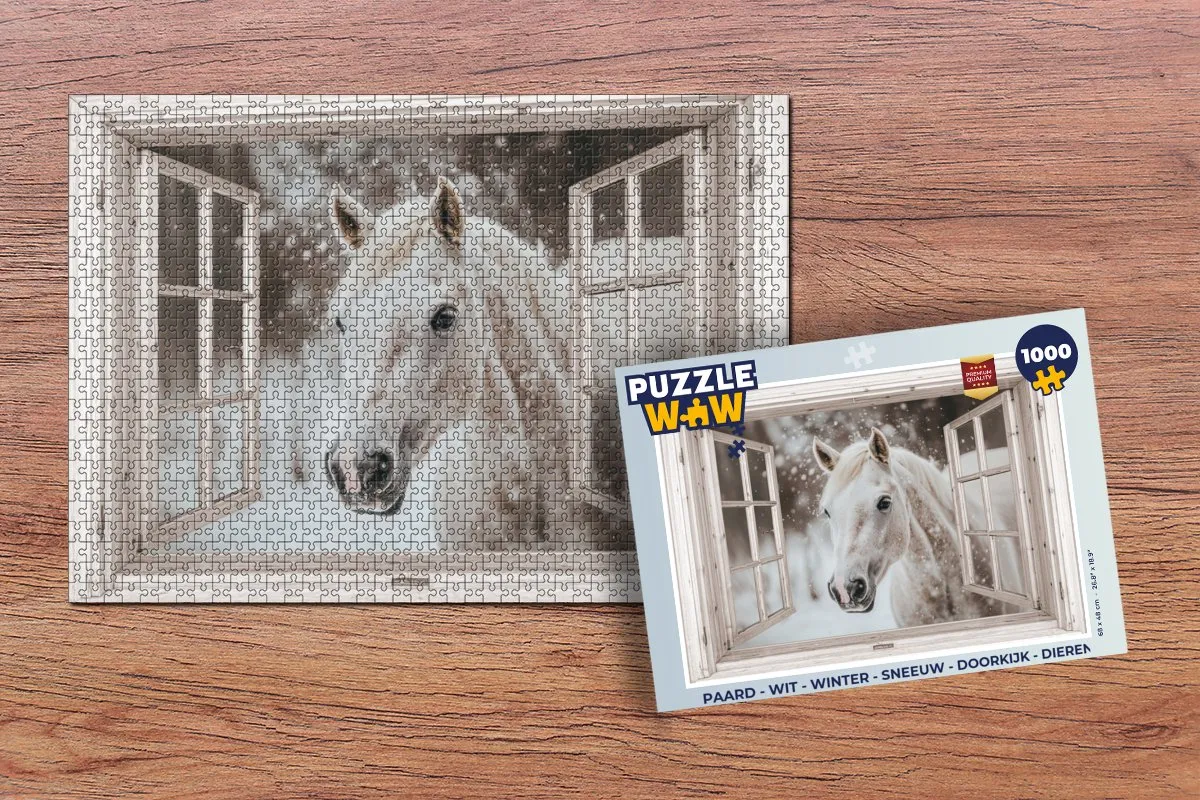 PuzzleWow Paard Winter Legpuzzel 1000 Stuks - Doorkijk