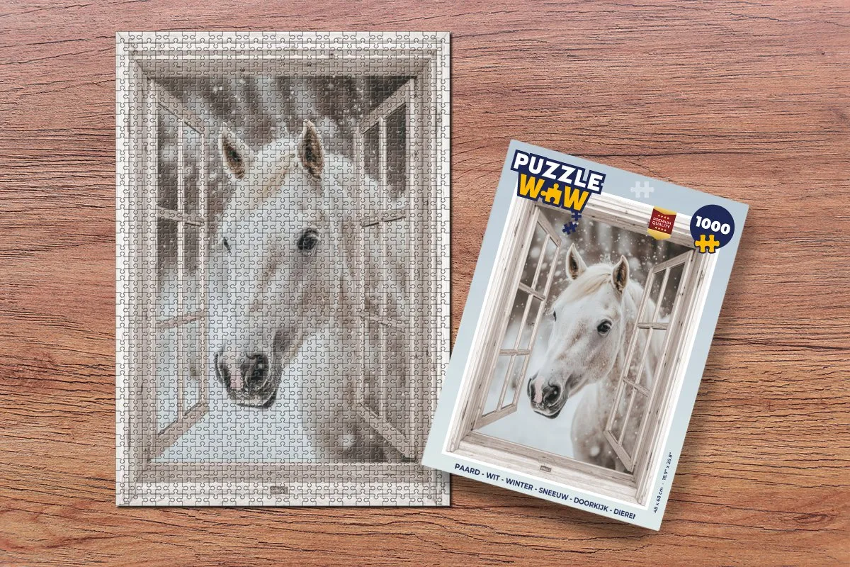 PuzzleWow Paard Winter Legpuzzel 1000 Stuks - Doorkijk