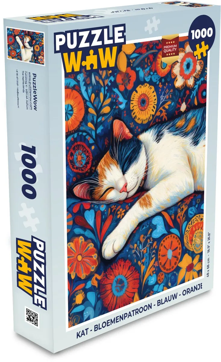 PuzzleWow Kat Bloemenpatroon Legpuzzel 1000 Stuks