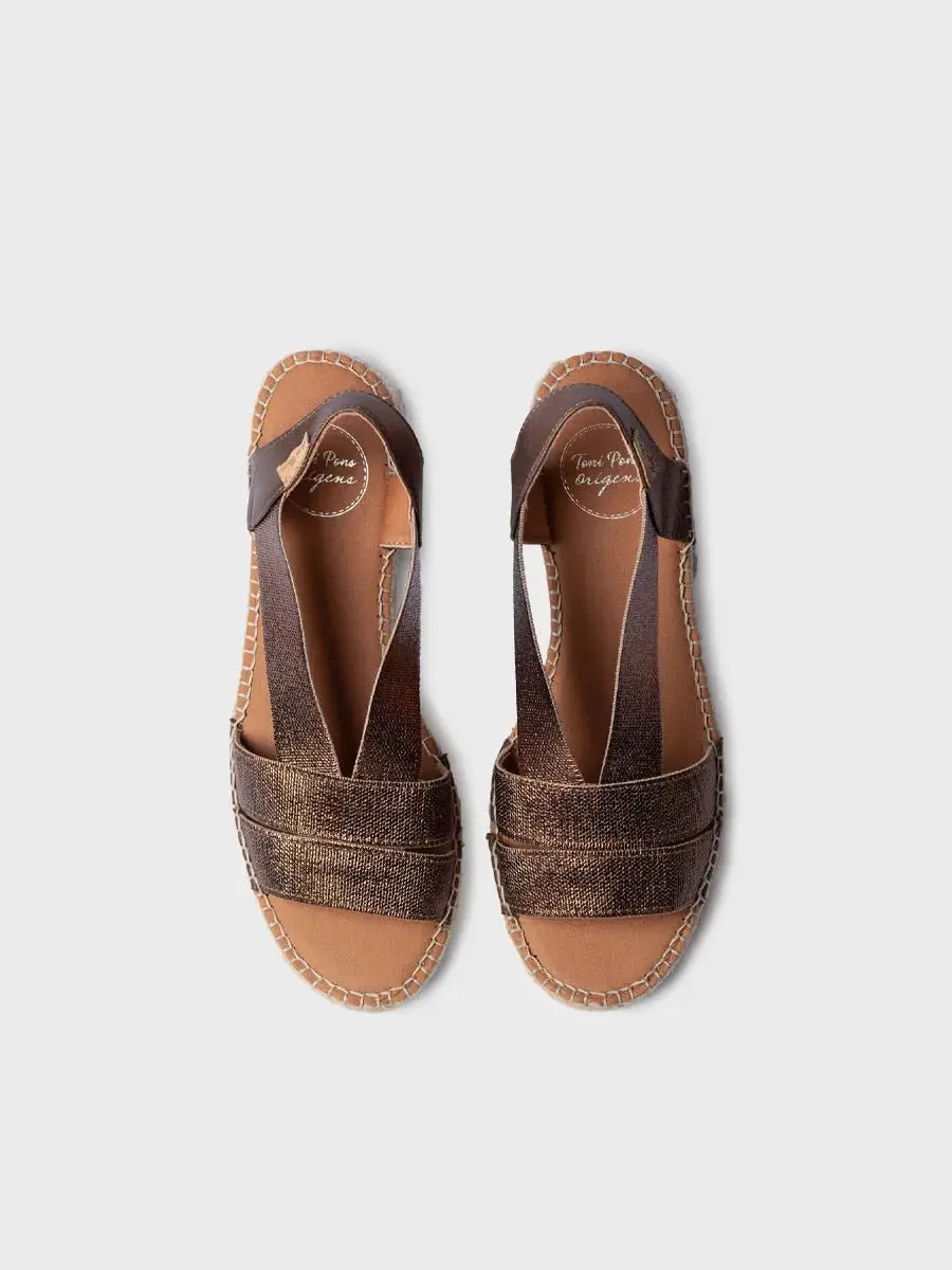 Dames espadrille met brede hak en metallic elastiek