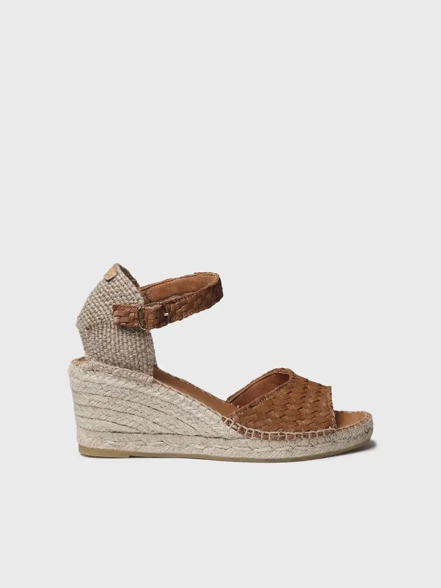 Espadrilles met sleehak voor dames van gevlochten leer