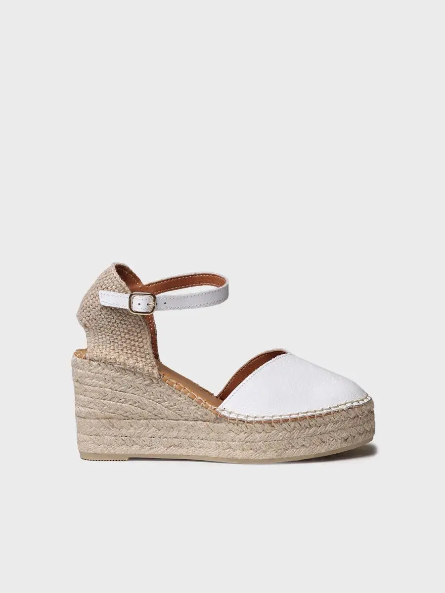 Dames leren espadrille met sleehak