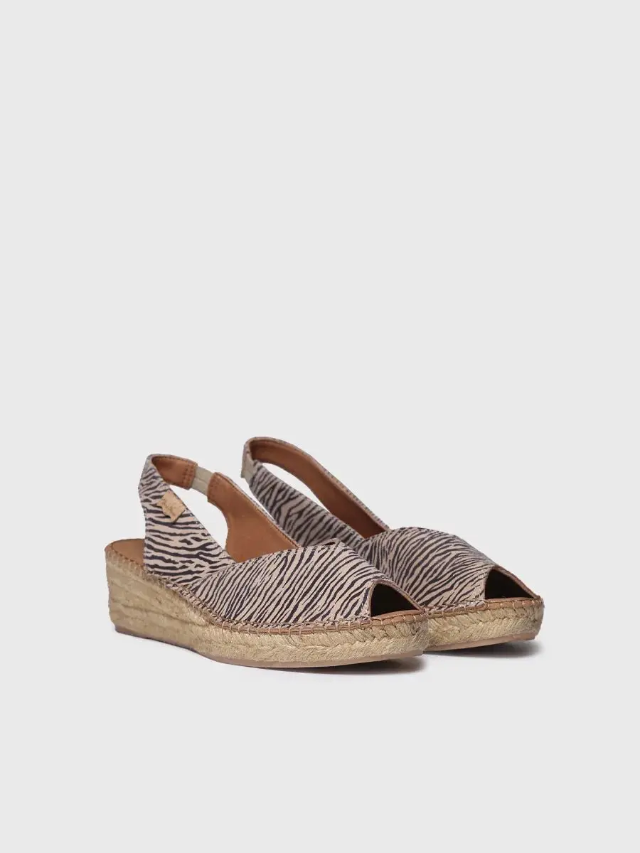 Espadrilles met sleehak voor dames in leer met dierenprint