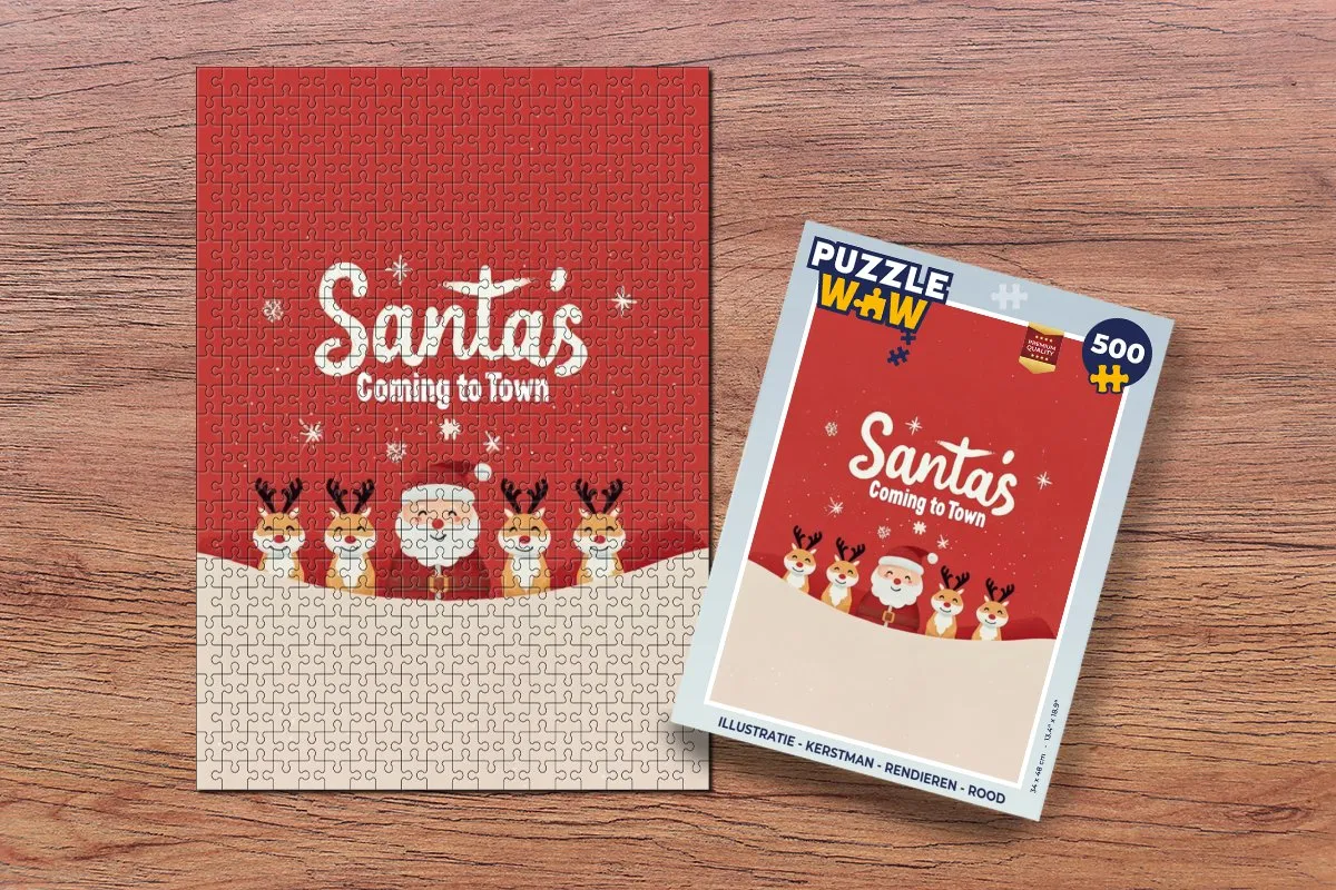 PuzzleWow Kerstman & Rendieren Puzzel 500 Stuks - Rood