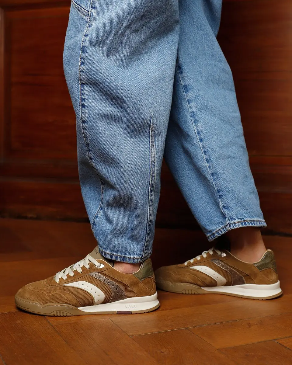 VIA VAI Kris Pax Sneakers Dames - Leer/Suède - Beige 37