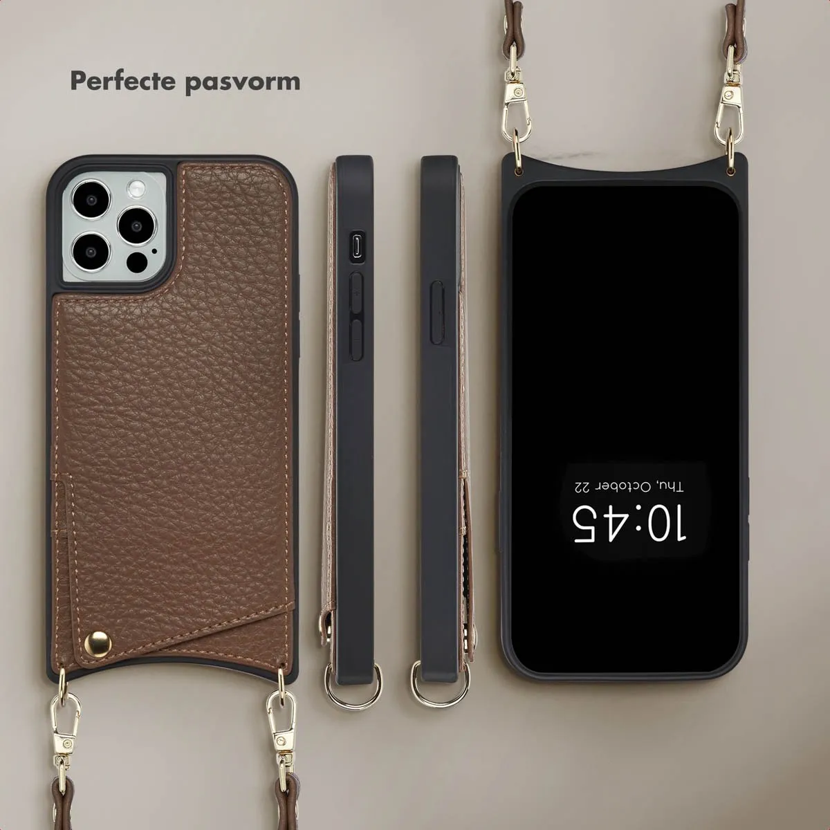 Selencia Hoesje iPhone 12 Pro/12 - Backcover met koord - Donkerbruin - afbeelding 6 van 6