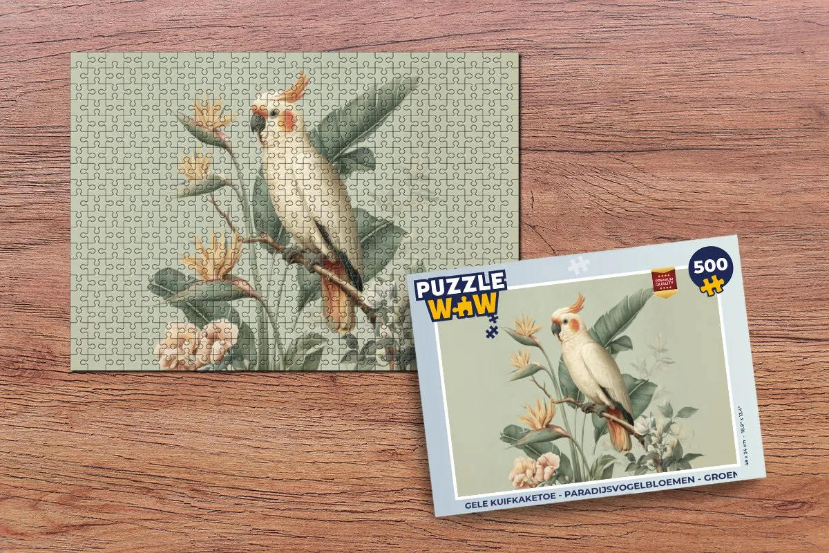 PuzzleWow Legpuzzel Gele Kuifkaketoe Paradijsvogelbloemen 500 Stuks