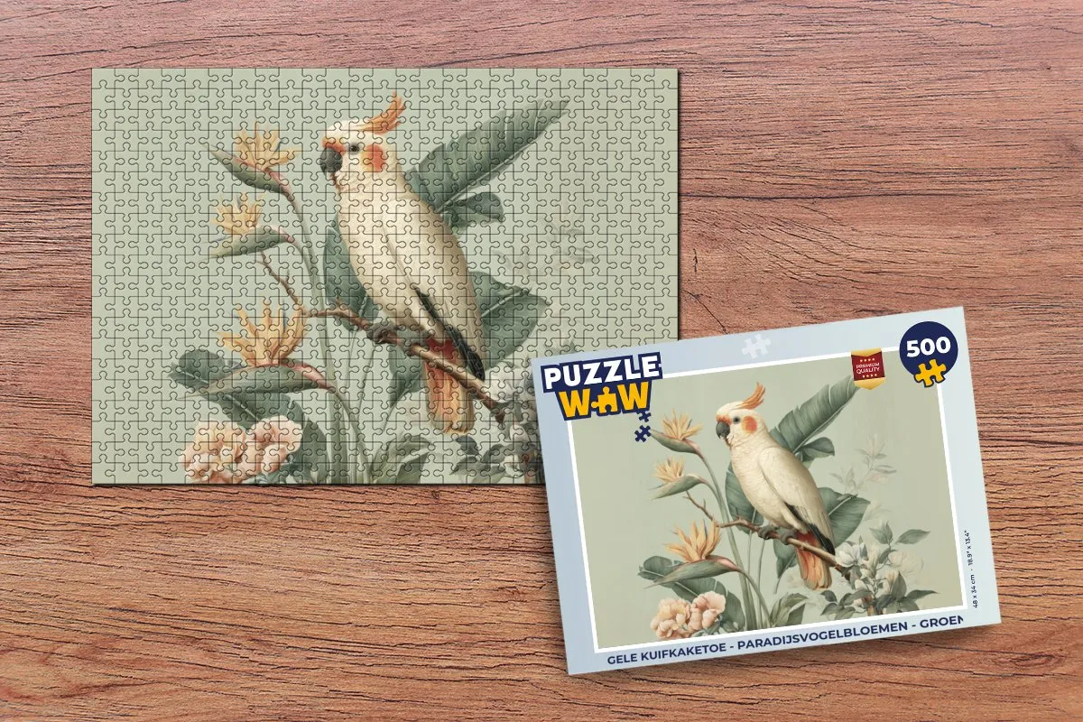 PuzzleWow Legpuzzel Gele Kuifkaketoe Paradijsvogelbloemen 500 Stuks