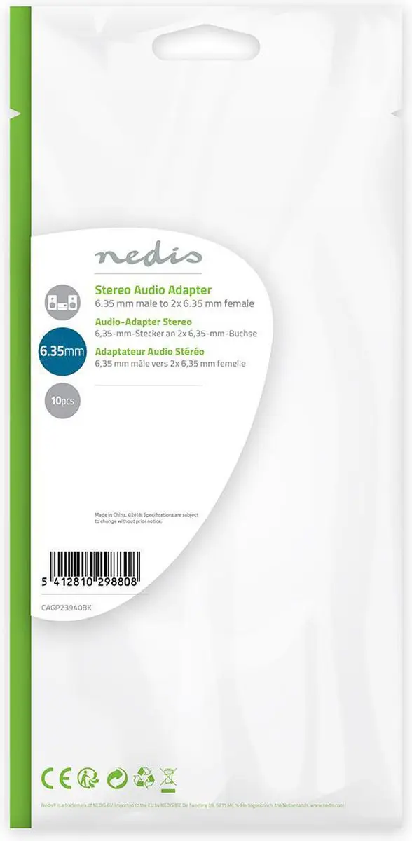 Nedis CAGP23940BK Stereo-Audioadapter 6,35mm - 10 Stuks - afbeelding 4 van 6