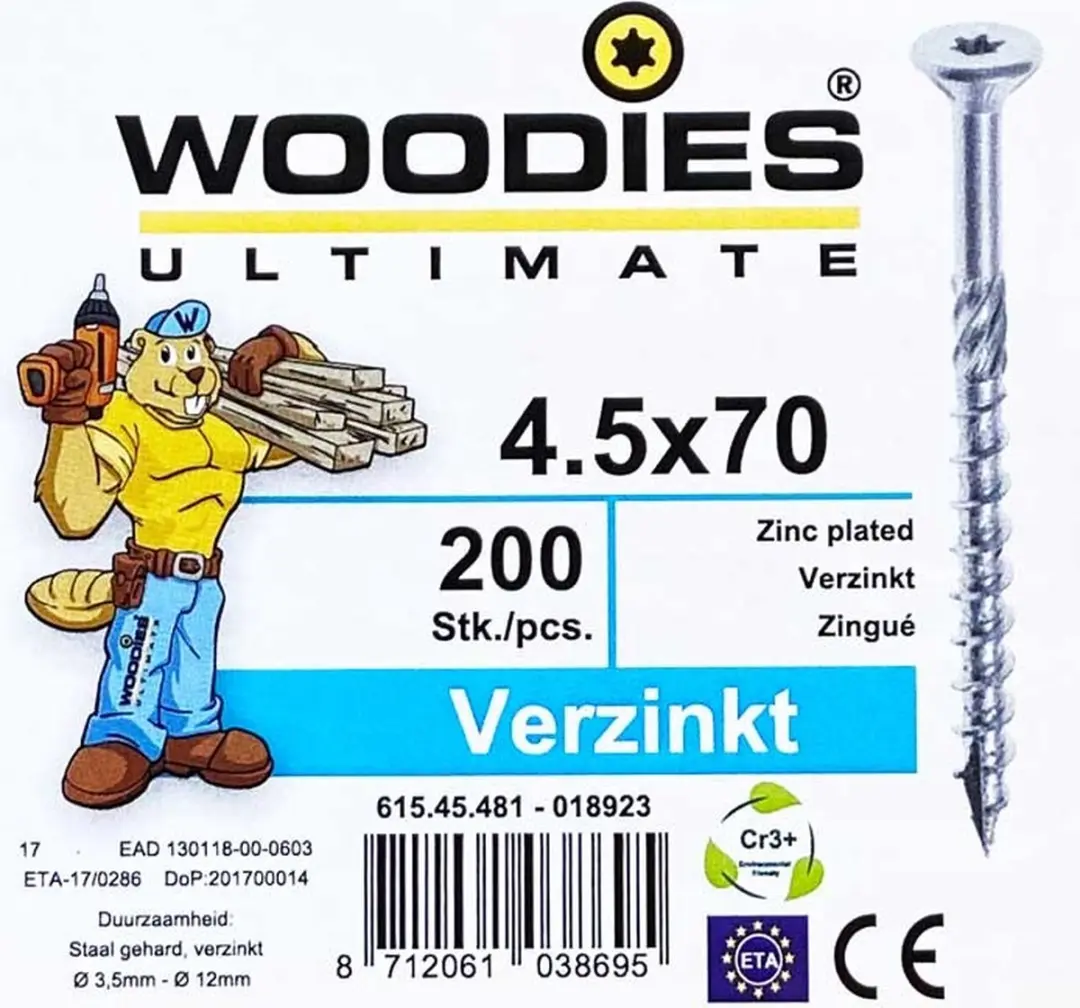 Woodies Ultimate 4.5x70/40 T-25 Verzinkt - 200 Stuks - afbeelding 3 van 6