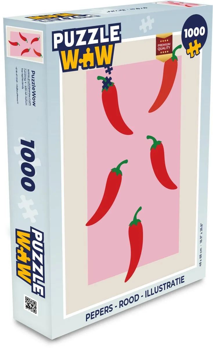 PuzzleWow Chilipepers Legpuzzel 1000 Stuks - Rood