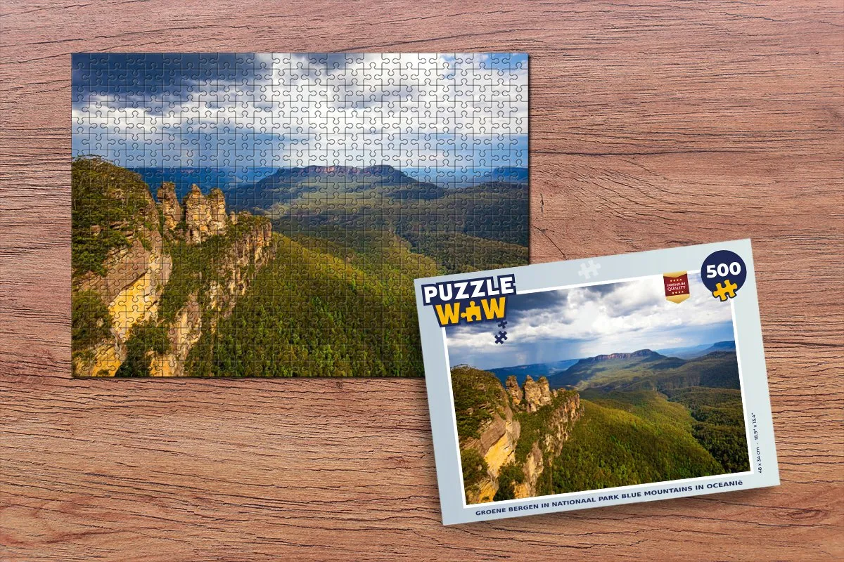 PuzzleWow Legpuzzel 500 Stuks - Groene bergen Blue Mountains