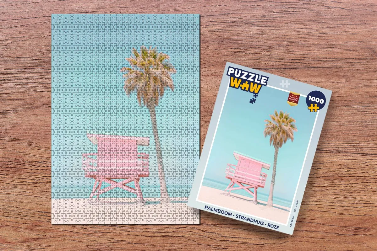 PuzzleWow Palmboom Strandhuis Legpuzzel 1000 Stuks - Roze