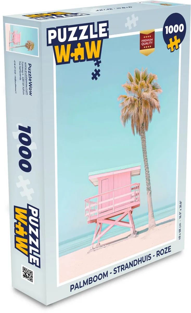 PuzzleWow Palmboom Strandhuis Legpuzzel 1000 Stuks - Roze