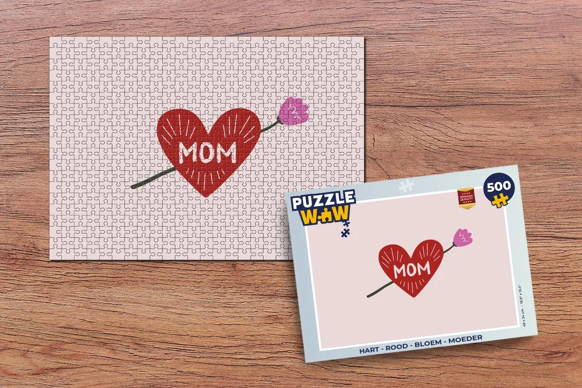 PuzzleWow Hart Bloem Legpuzzel 500 Stuks - Rood