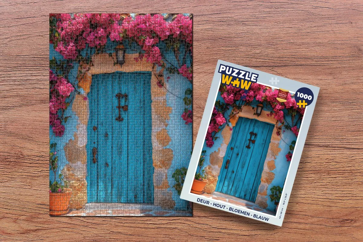 PuzzleWow Deur Bloemen Puzzel 1000 Stuks - Blauw