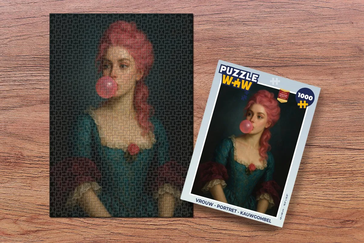 PuzzleWow Vrouw Portret Kauwgombel Legpuzzel 1000 Stuks