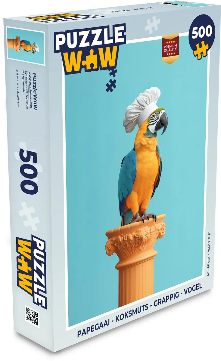 PuzzleWow Papegaai Koksmuts Legpuzzel 500 Stuks - Blauw