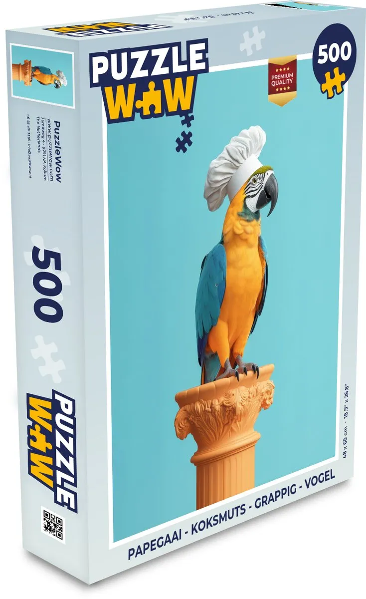 PuzzleWow Papegaai Koksmuts Legpuzzel 500 Stuks - Blauw