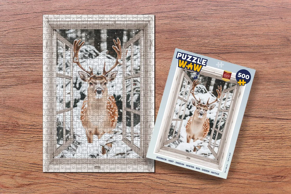 PuzzleWow Doorkijk Hert Sneeuw Legpuzzel 500 Stuks