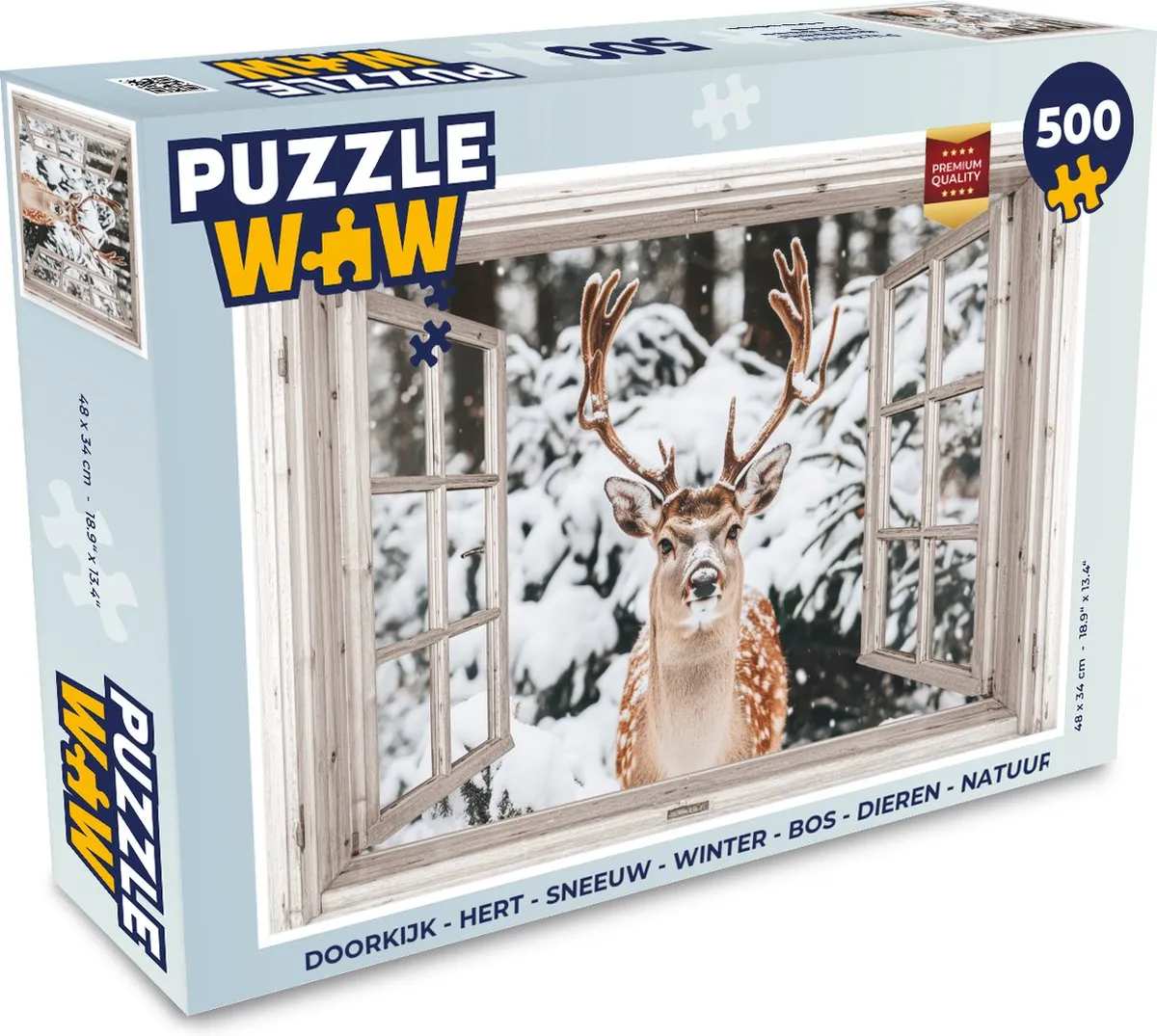 PuzzleWow Doorkijk Hert Sneeuw Legpuzzel 500 Stuks