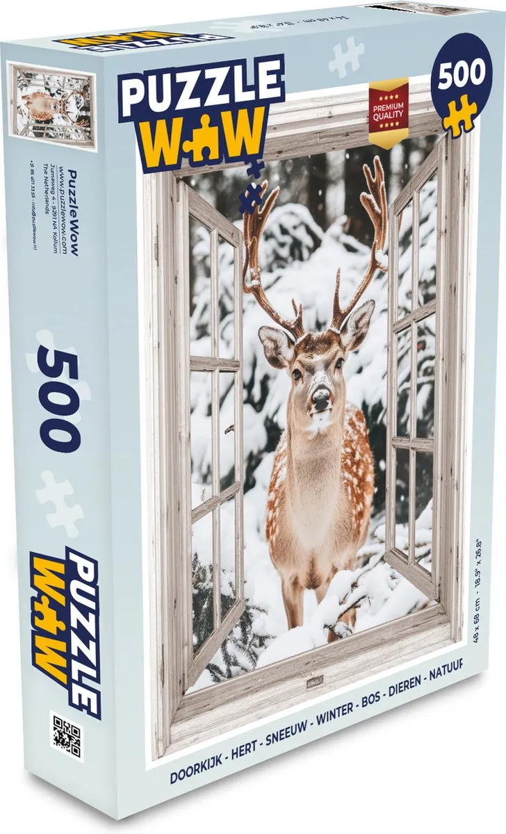 PuzzleWow Doorkijk Hert Sneeuw Legpuzzel 500 Stuks