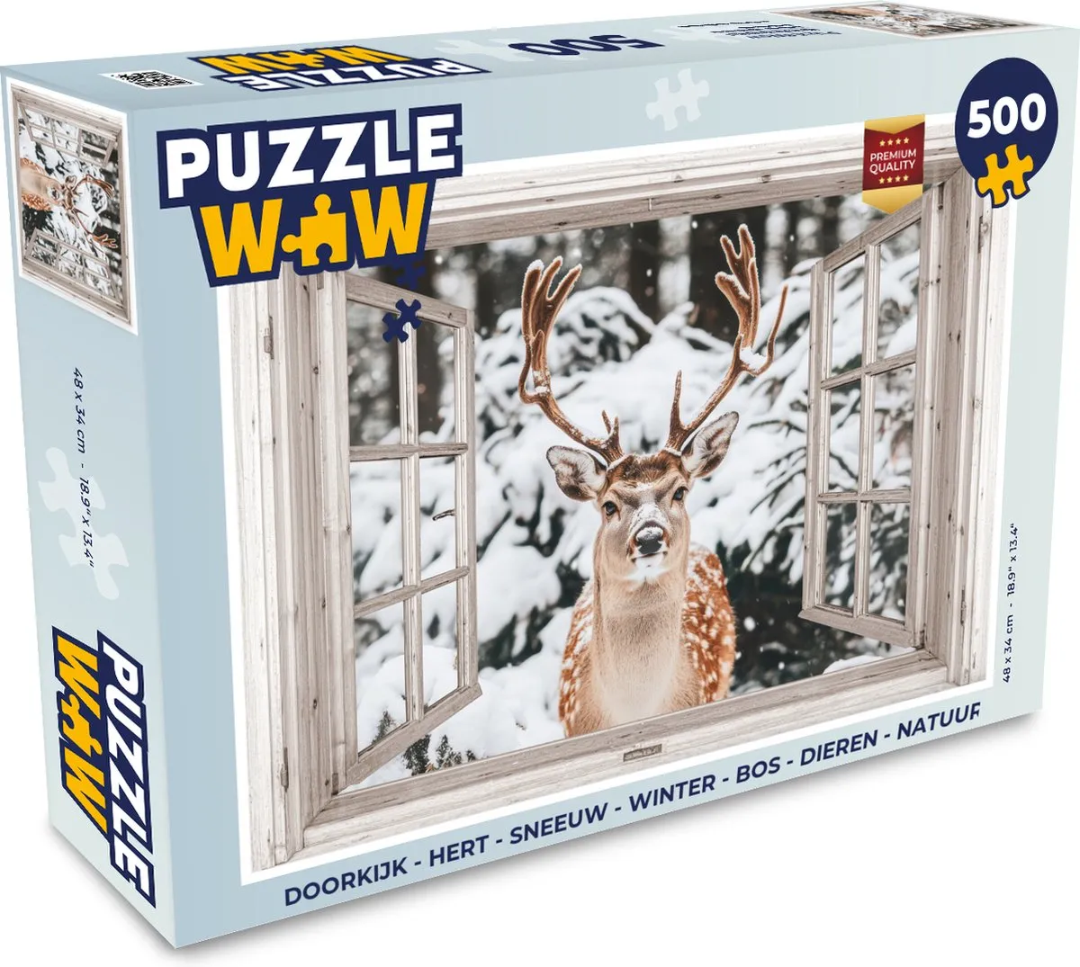PuzzleWow Doorkijk Hert Sneeuw Legpuzzel 500 Stuks