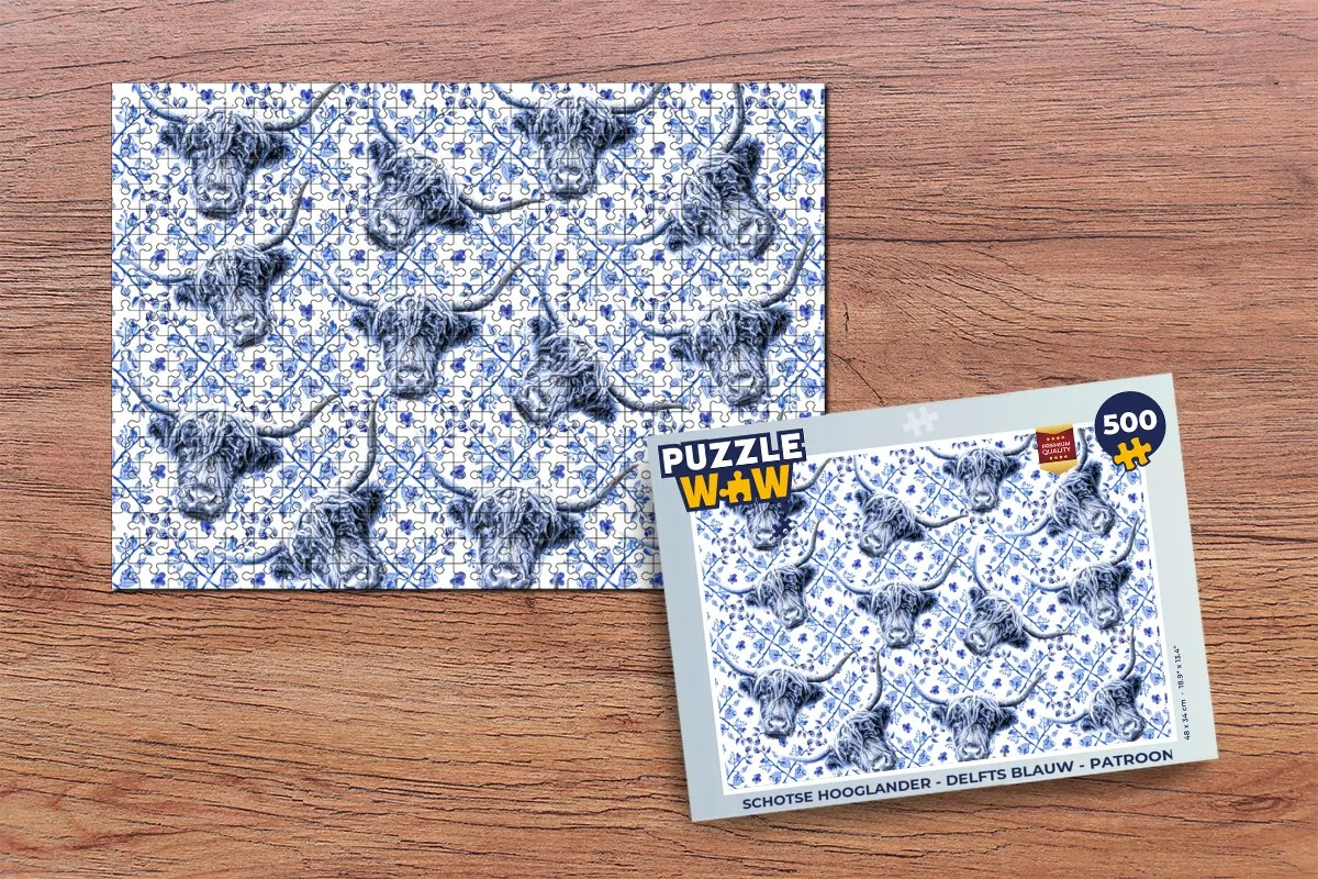 PuzzleWow Schotse Hooglander Legpuzzel 500 Stuks - Delfts Blauw