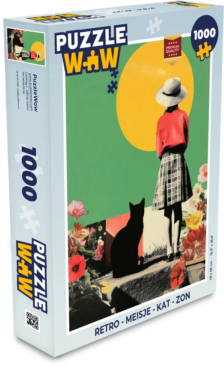 PuzzleWow Retro Meisje Kat Zon Puzzel