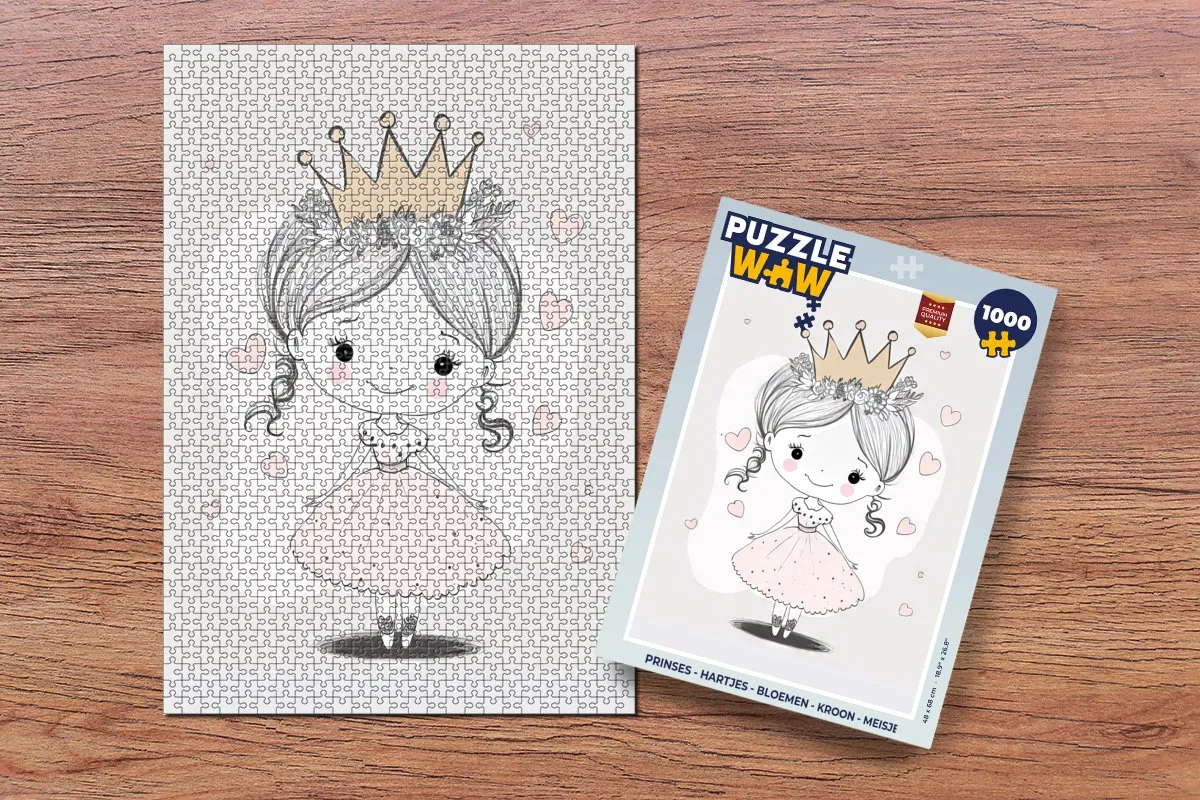 PuzzleWow Legpuzzel 1000 Stuks - Prinses Hartjes Bloemen Kroon Multicolor