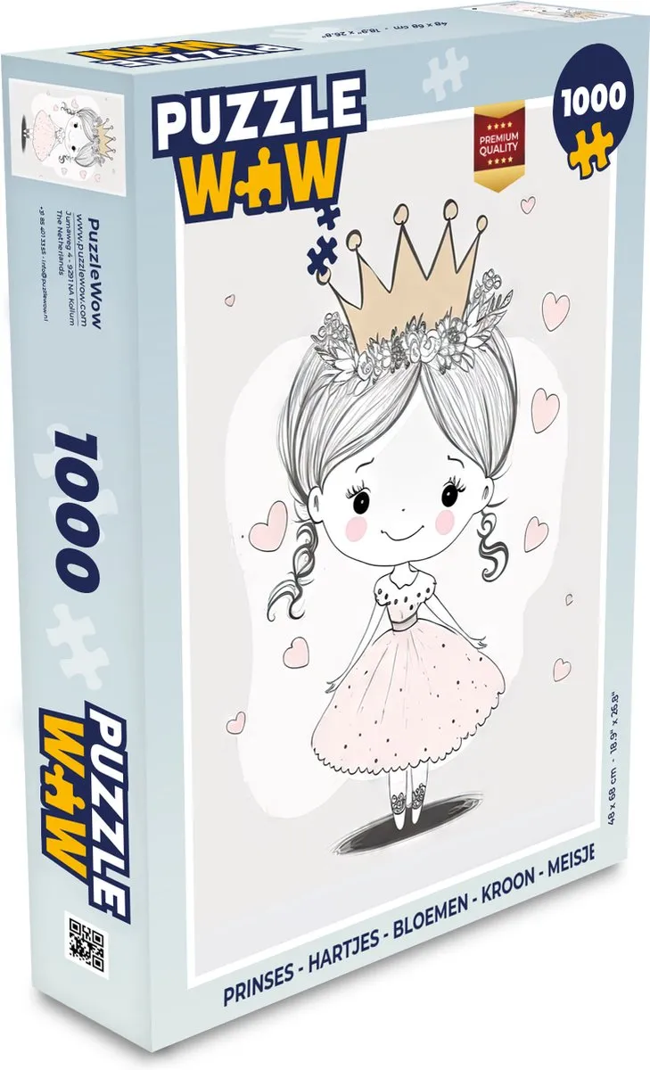 PuzzleWow Legpuzzel 1000 Stuks - Prinses Hartjes Bloemen Kroon Multicolor