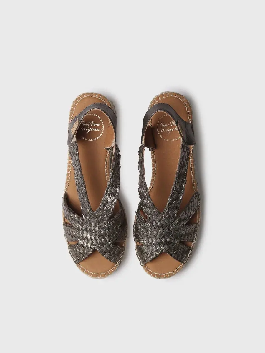 Espadrilles met lage hak voor dames van metallic stof