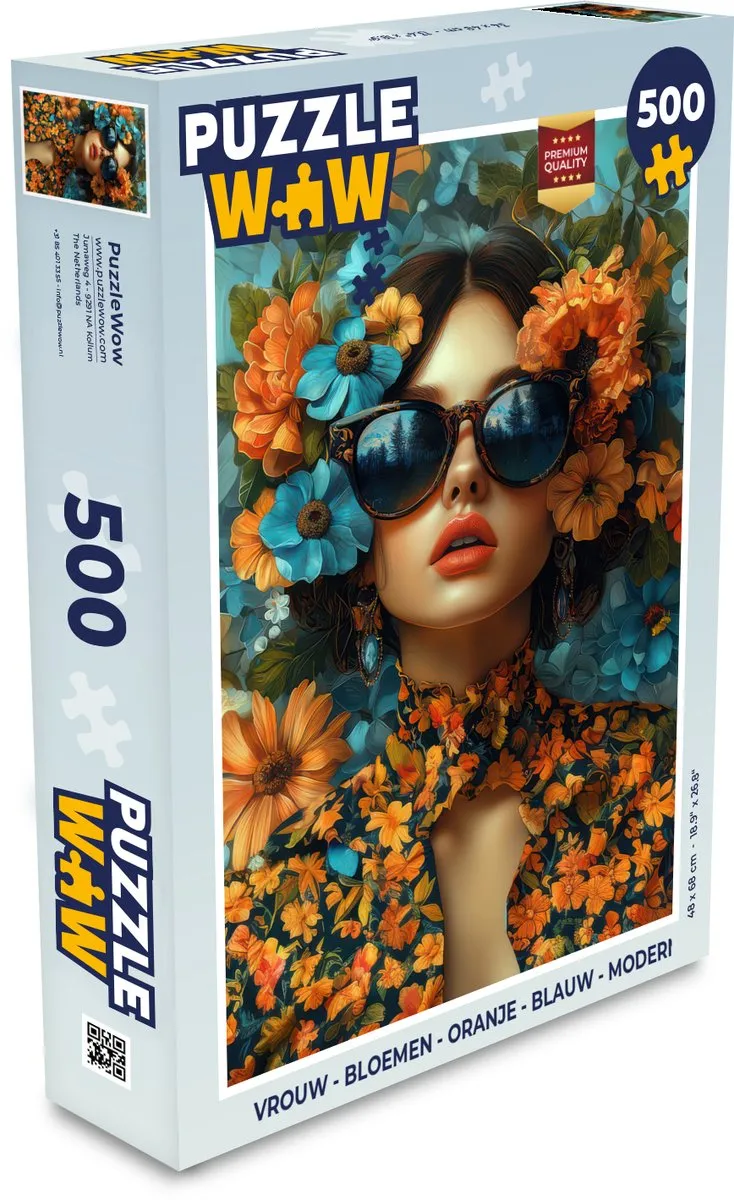 PuzzleWow Vrouw Bloemen Legpuzzel 500 Stuks - Oranje/Blauw