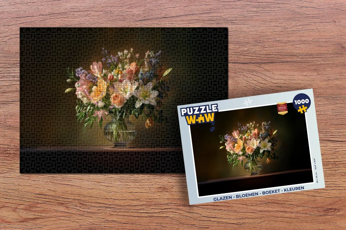 PuzzleWow Glazen Bloemen Legpuzzel 1000 Stuks - Pastel
