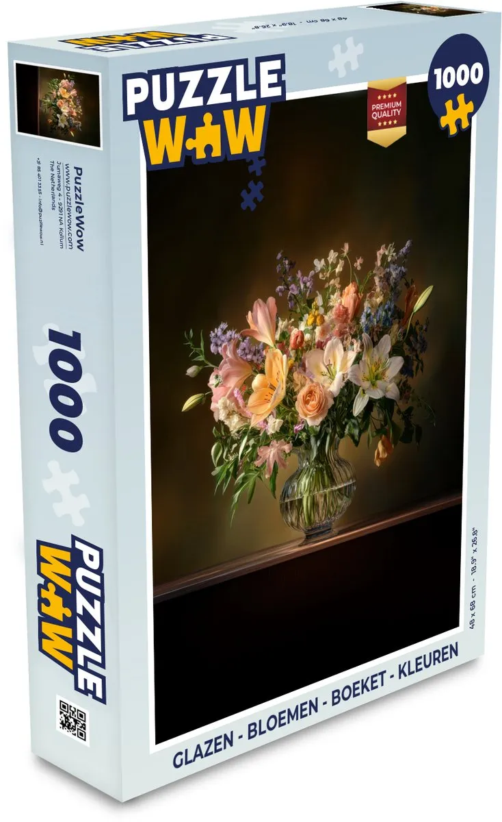 PuzzleWow Glazen Bloemen Legpuzzel 1000 Stuks - Pastel