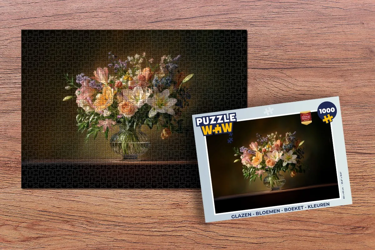 PuzzleWow Glazen Bloemen Legpuzzel 1000 Stuks - Pastel