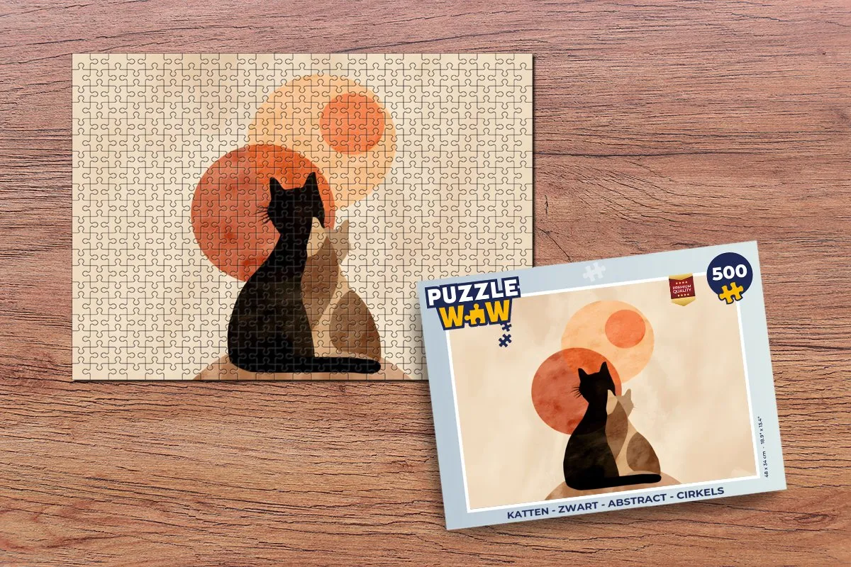 PuzzleWow Abstract Katten Legpuzzel 500 Stuks - Zwart