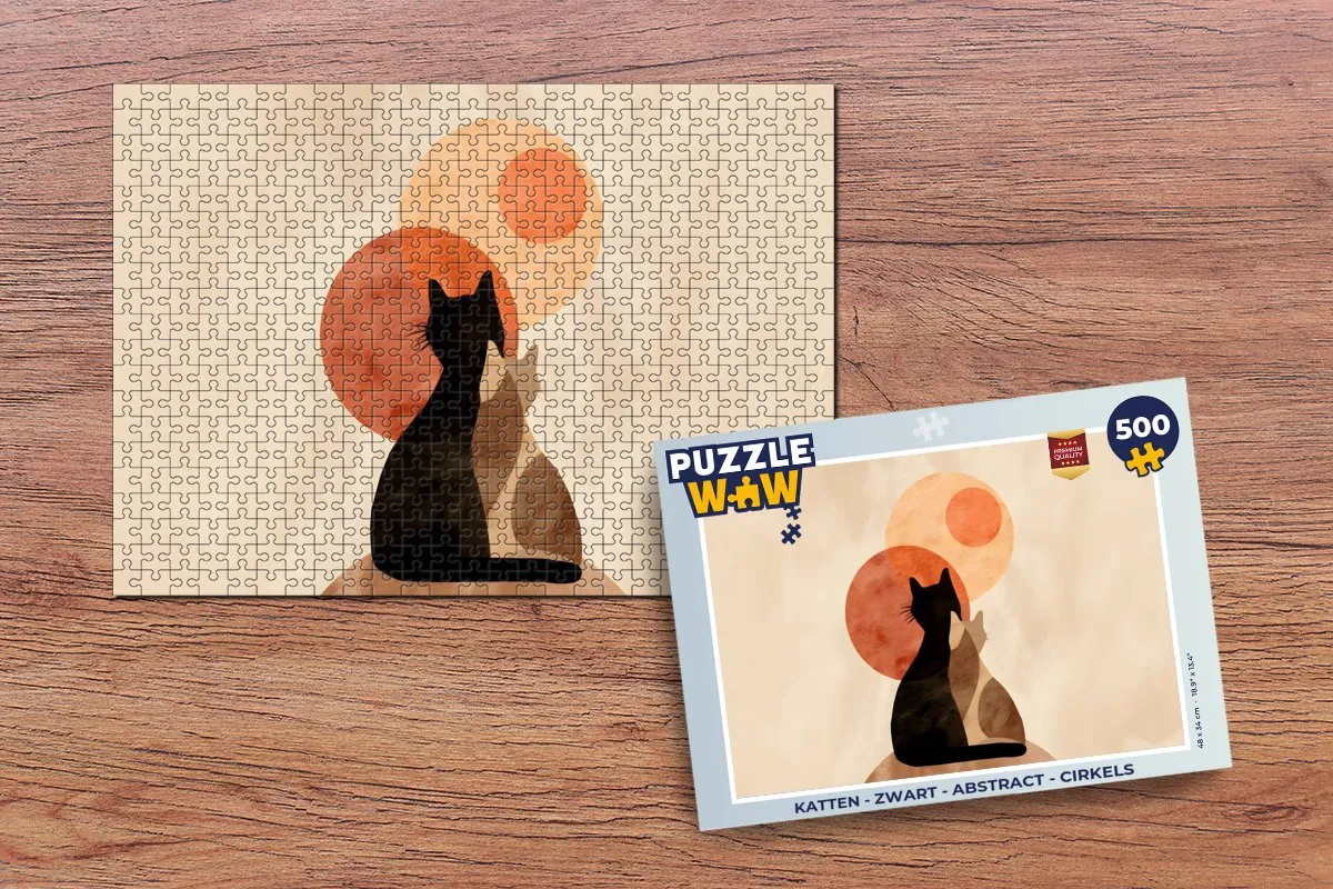 PuzzleWow Abstract Katten Legpuzzel 500 Stuks - Zwart