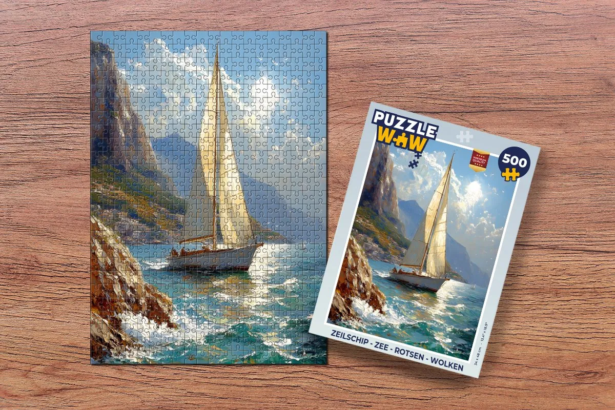 PuzzleWow Legpuzzel Zeilschip 500 Stuks - Rotsen & Wolken