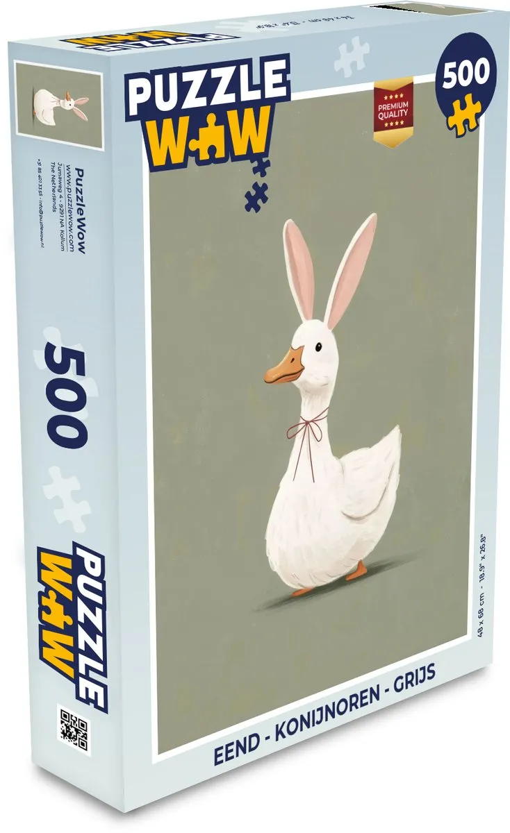 PuzzleWow Puzzel Eend Konijnoren Grijs 500 Stuks