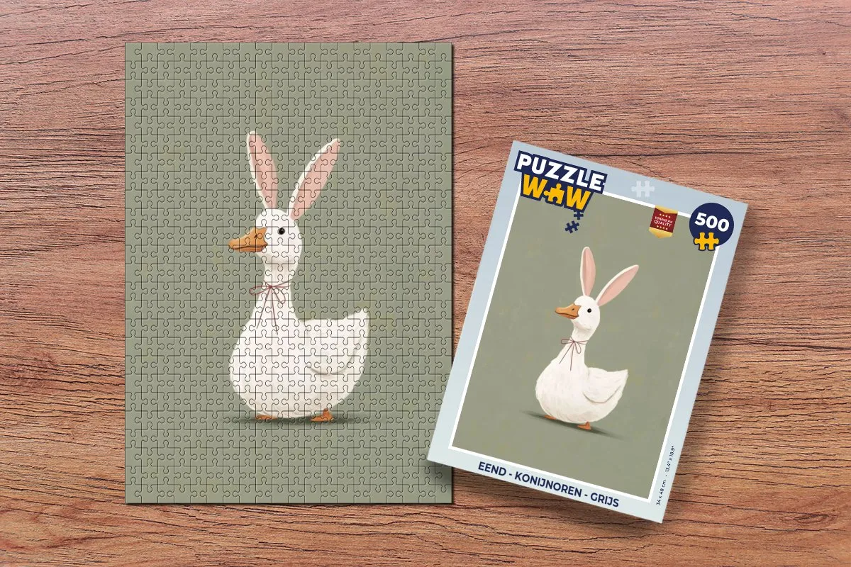 PuzzleWow Puzzel Eend Konijnoren Grijs 500 Stuks