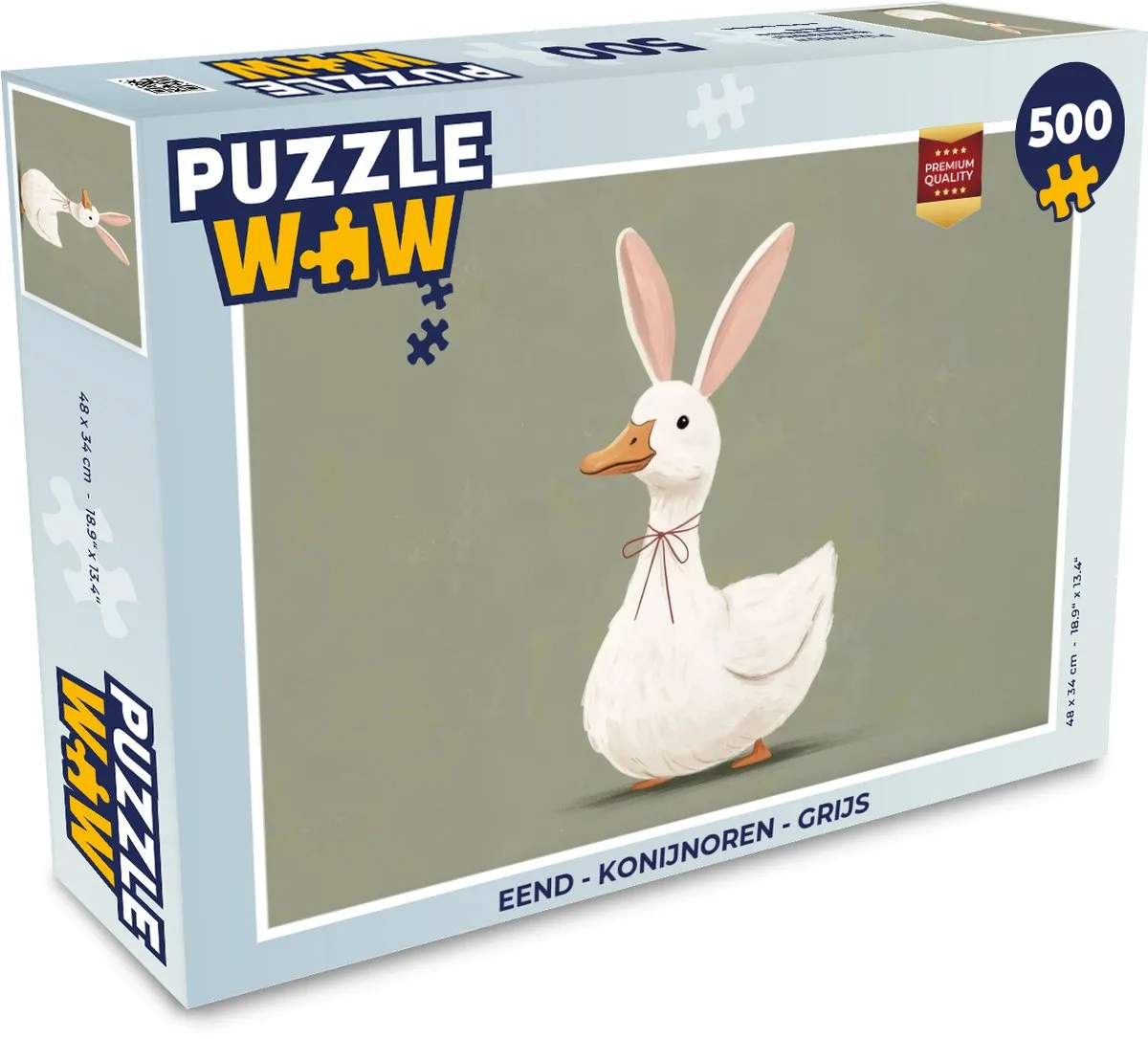 PuzzleWow Puzzel Eend Konijnoren Grijs 500 Stuks
