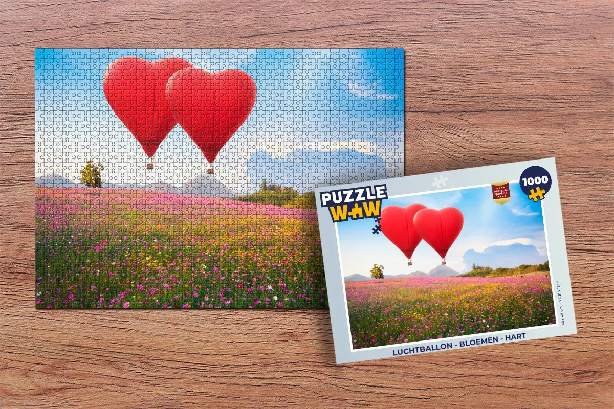 PuzzleWow Luchtballon Bloemen Hart Legpuzzel 1000 Stuks - Multicolor