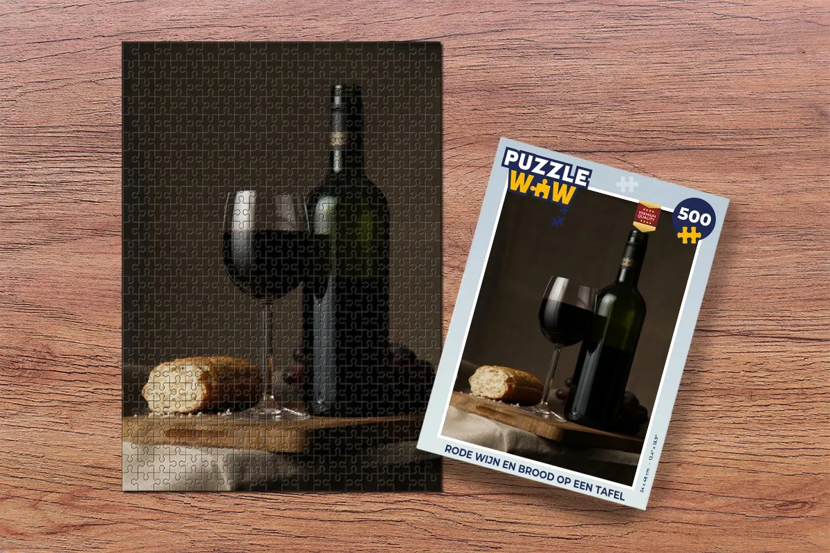 PuzzleWow Legpuzzel Rode wijn en brood 500 Stuks - Multicolor